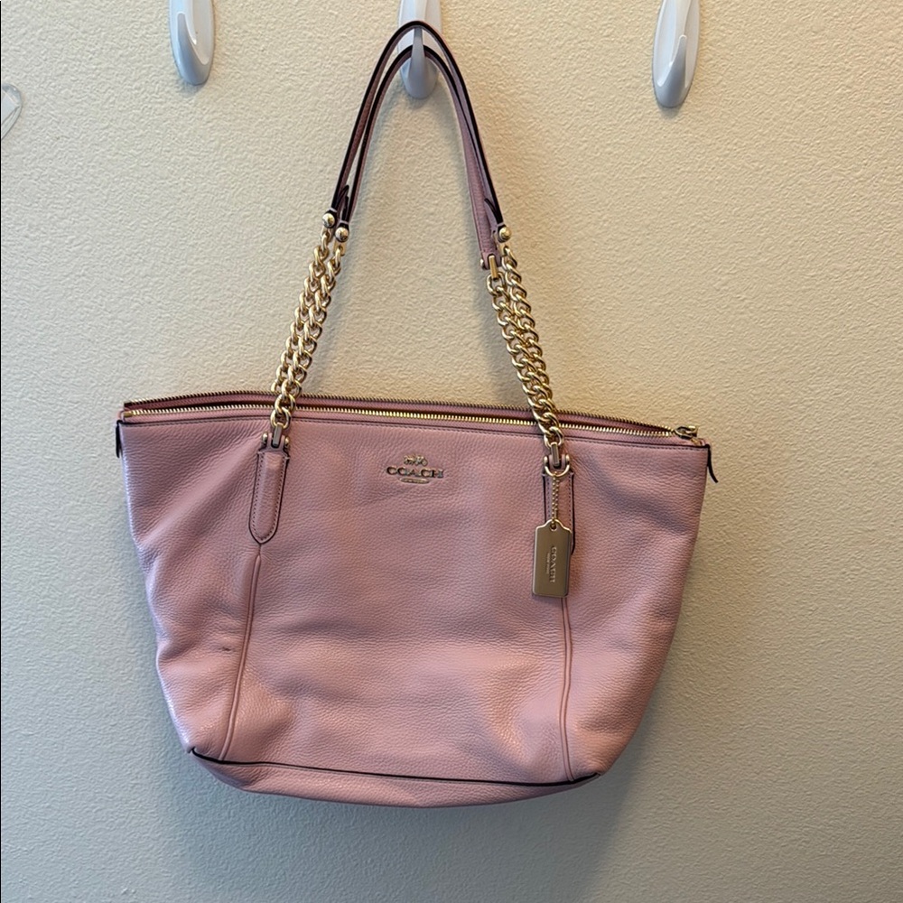 Coach Pink and Gold Pebbled Leather Tote